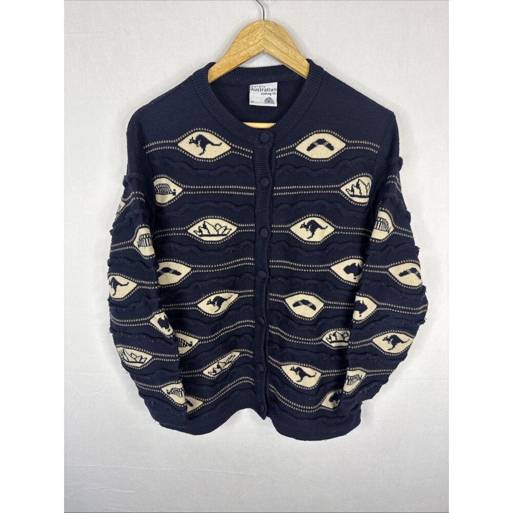Purely Australian Women XS 100% Merino Wool Cardigan Kangaroo‎ Pattern Australia